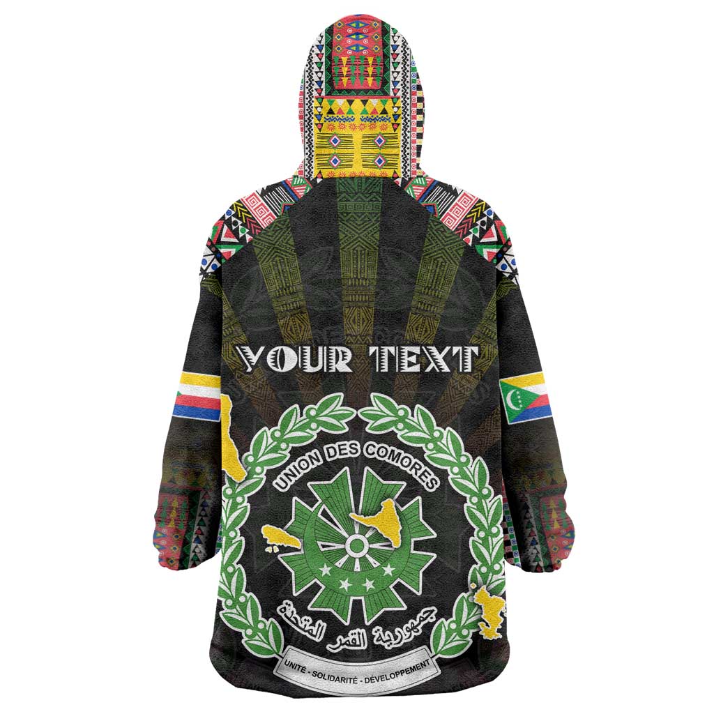 Personalized Comoros Roots Wearable Blanket Hoodie African Pride in Fingerprint and Tribal Colors