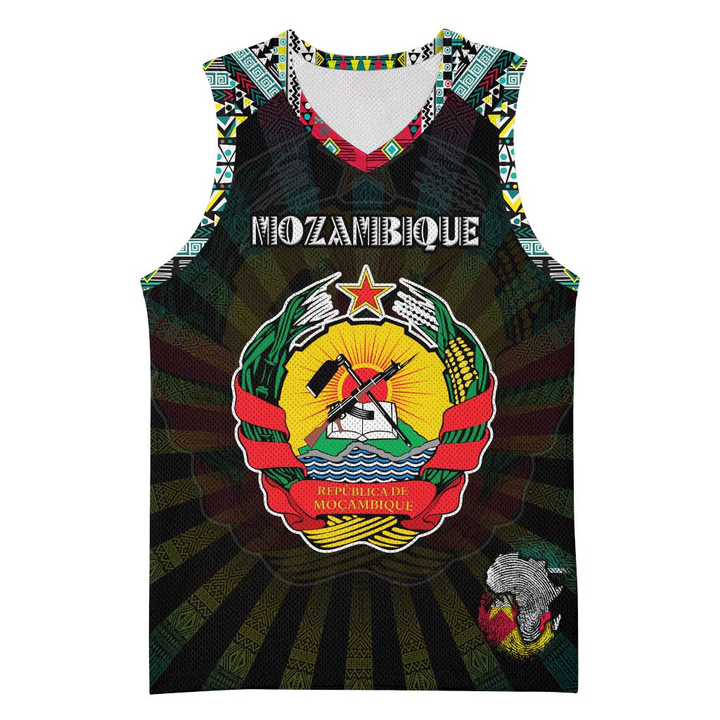 Personalized Mozambique Roots Basketball Jersey African Pride in Fingerprint and Tribal Colors DT02