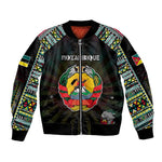 Personalized Mozambique Roots Bomber Jacket African Pride in Fingerprint and Tribal Colors