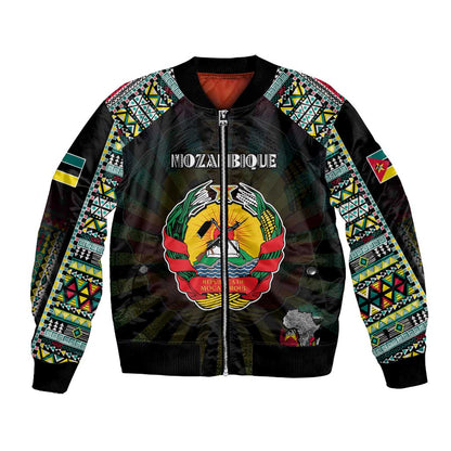 Personalized Mozambique Roots Bomber Jacket African Pride in Fingerprint and Tribal Colors