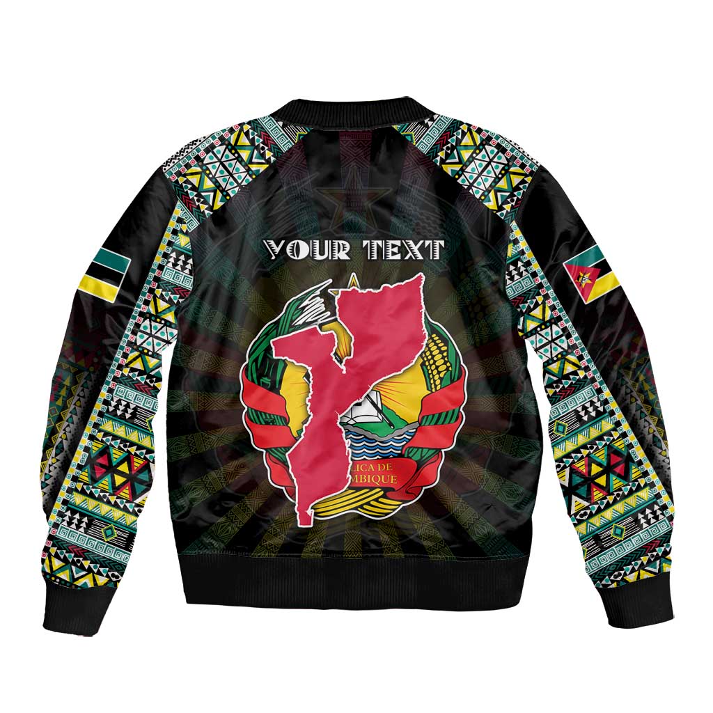 Personalized Mozambique Roots Bomber Jacket African Pride in Fingerprint and Tribal Colors