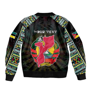 Personalized Mozambique Roots Bomber Jacket African Pride in Fingerprint and Tribal Colors