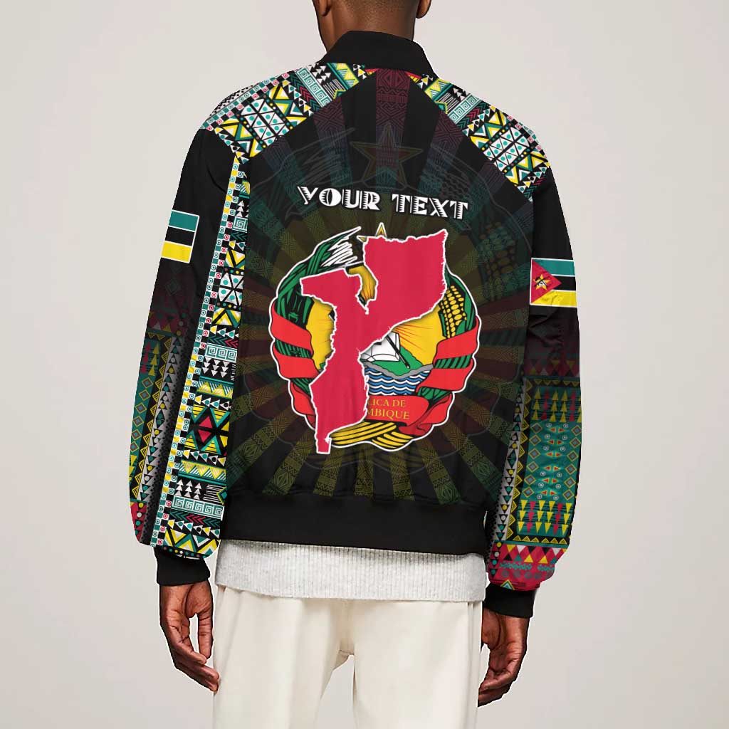 Personalized Mozambique Roots Bomber Jacket African Pride in Fingerprint and Tribal Colors
