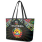 Mozambique Roots Leather Tote Bag African Pride in Fingerprint and Tribal Colors