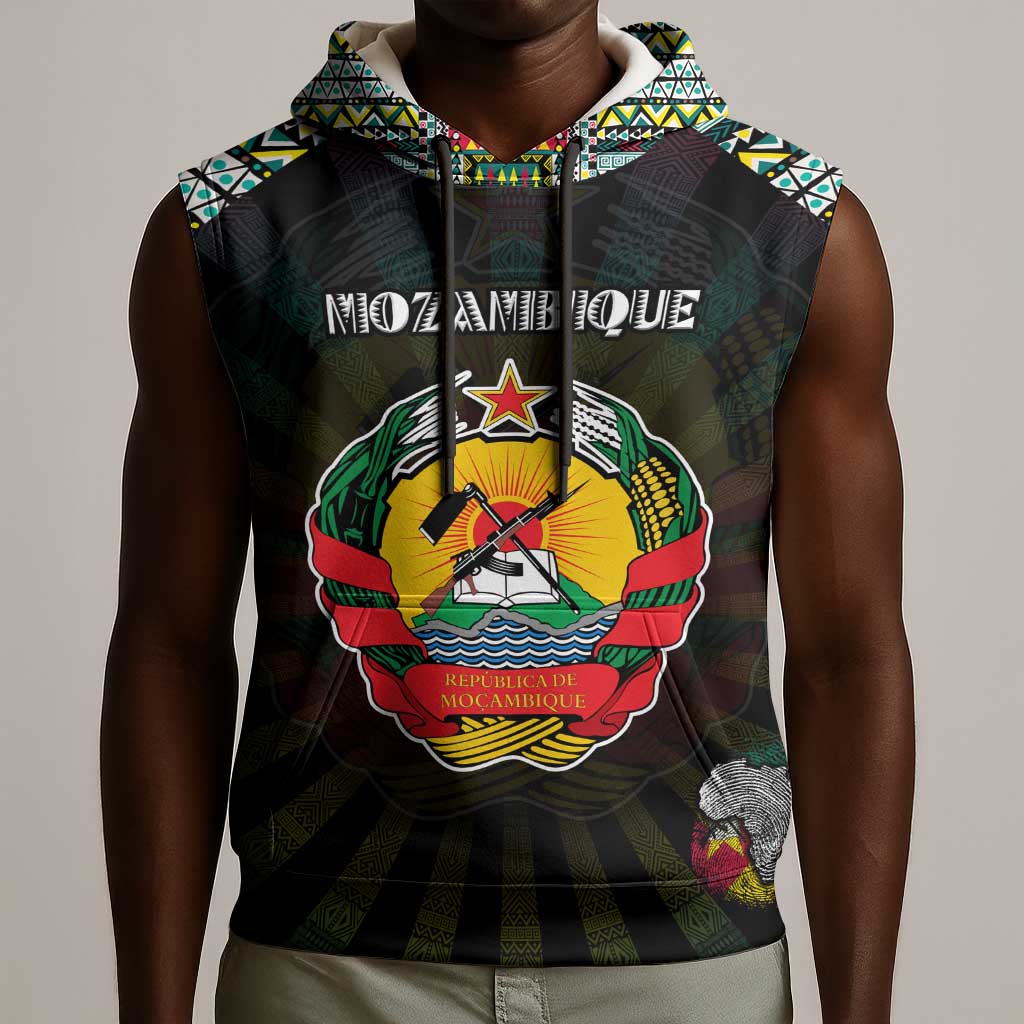 Personalized Mozambique Roots Sleeveless Hoodie African Pride in Fingerprint and Tribal Colors - African Pride