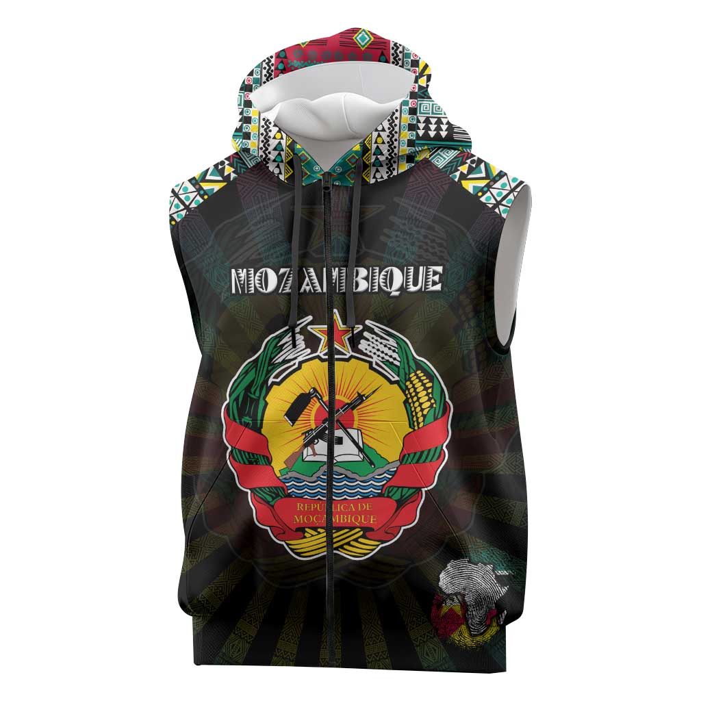 Personalized Mozambique Roots Sleeveless Zip Hoodie African Pride in Fingerprint and Tribal Colors - African Pride