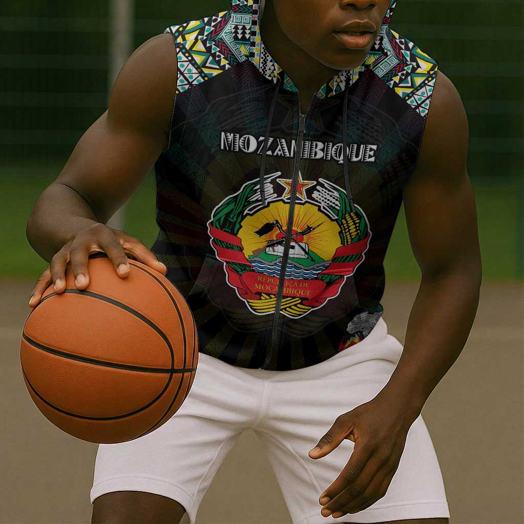 Personalized Mozambique Roots Sleeveless Zip Hoodie African Pride in Fingerprint and Tribal Colors - African Pride
