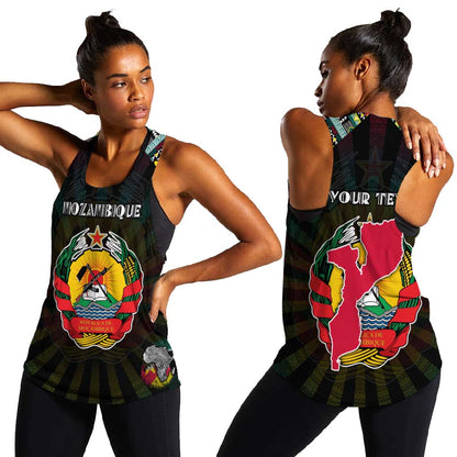 Personalized Mozambique Roots Women Racerback Tank African Pride in Fingerprint and Tribal Colors