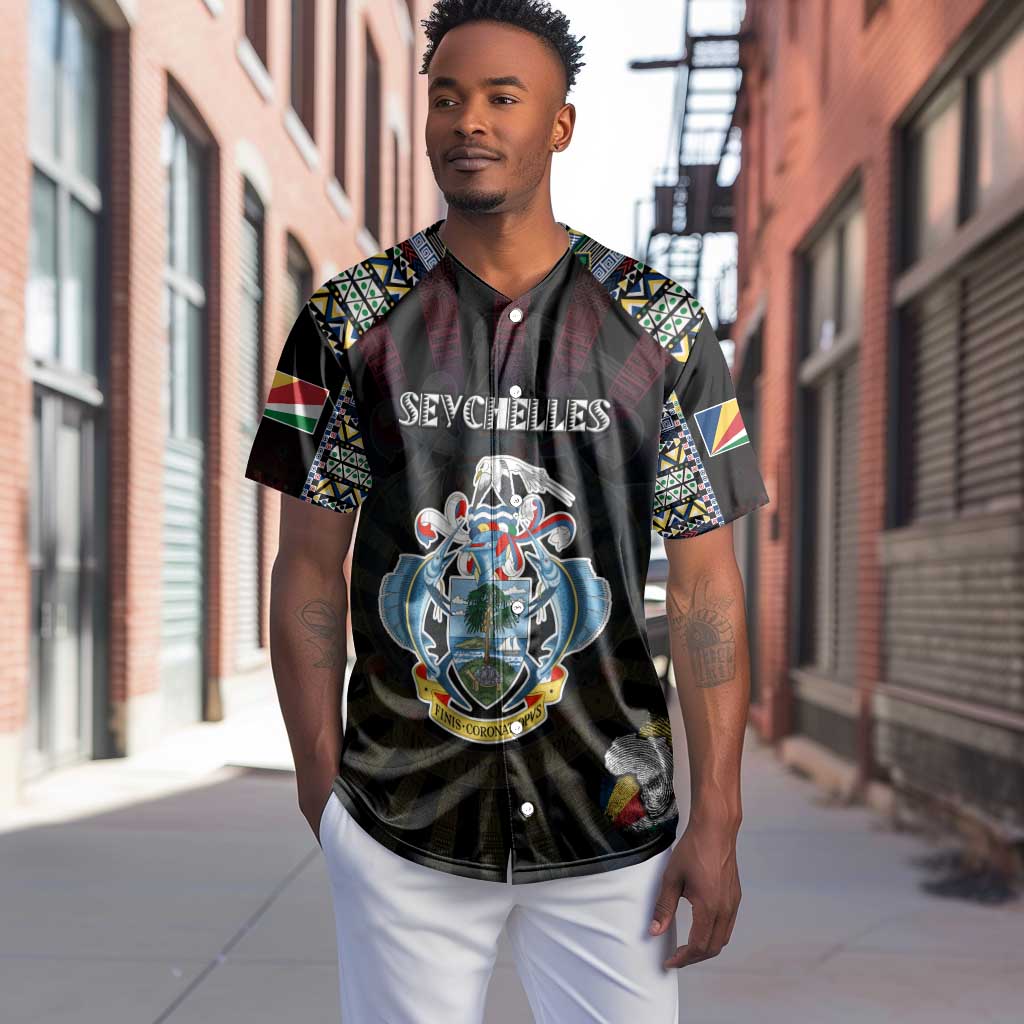 Personalized Seychelles Roots Baseball Jersey African Pride in Fingerprint and Tribal Colors