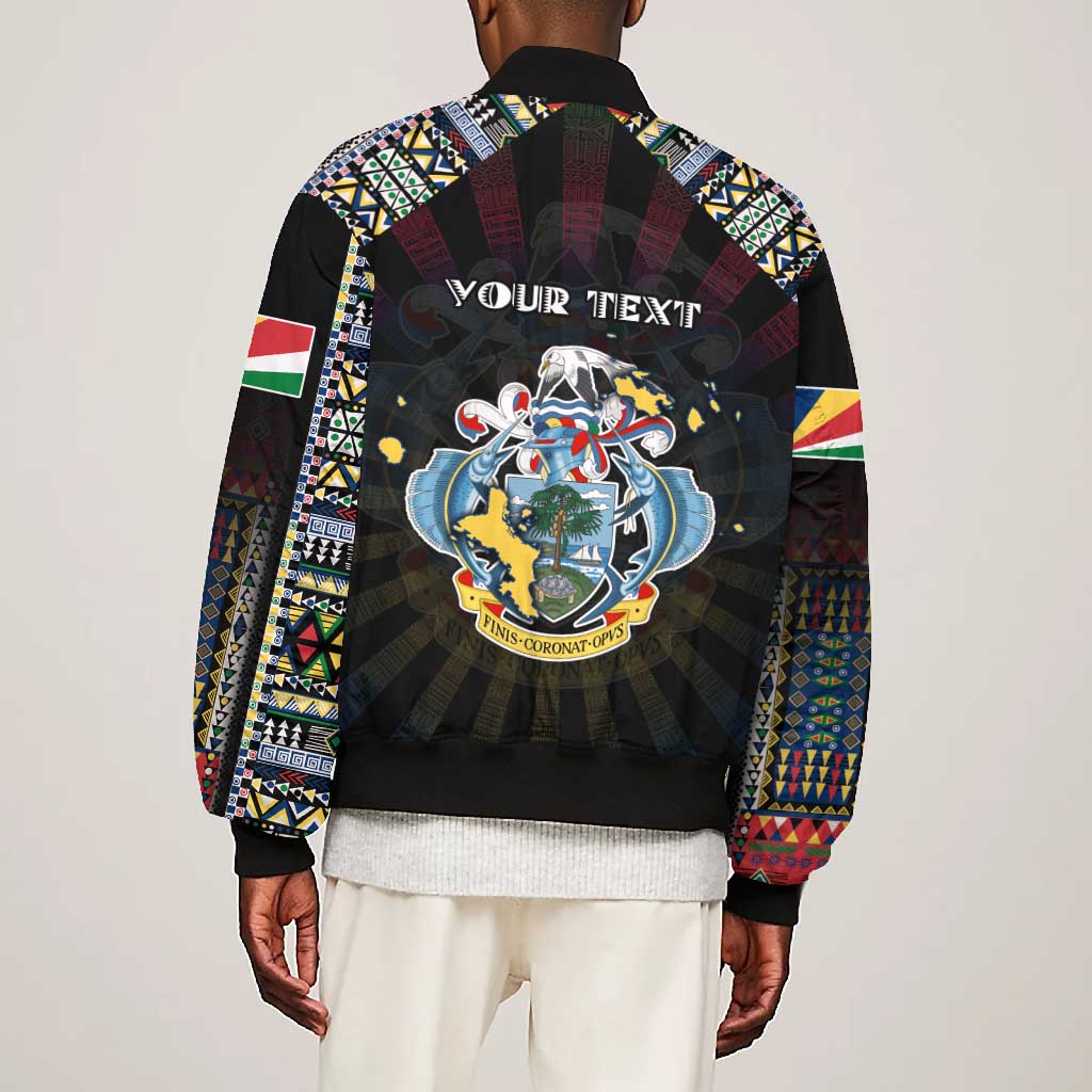 Personalized Seychelles Roots Bomber Jacket African Pride in Fingerprint and Tribal Colors