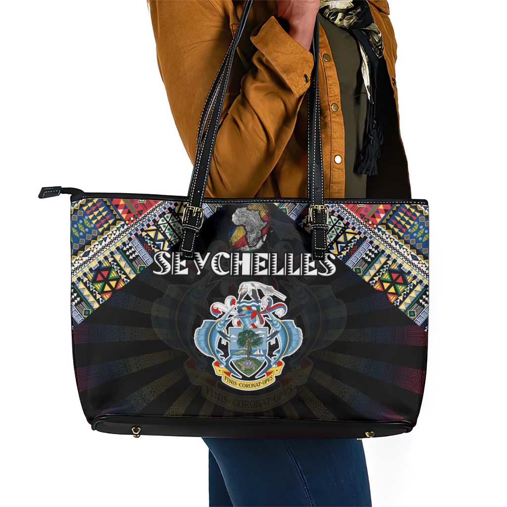 Seychelles Roots Leather Tote Bag African Pride in Fingerprint and Tribal Colors