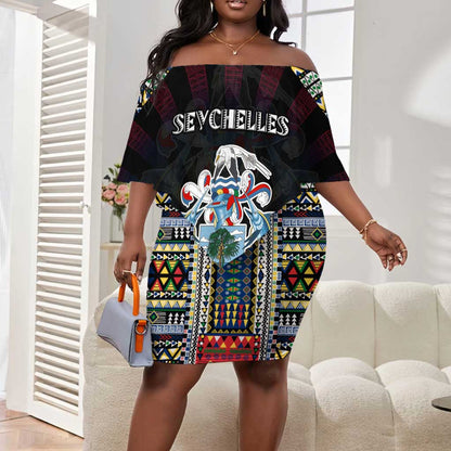 Personalized Seychelles Roots Off Shoulder Short Dress African Pride in Fingerprint and Tribal Colors