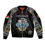 Personalized Seychelles Roots Sleeve Zip Bomber Jacket African Pride in Fingerprint and Tribal Colors