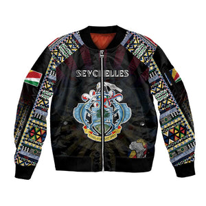Personalized Seychelles Roots Sleeve Zip Bomber Jacket African Pride in Fingerprint and Tribal Colors