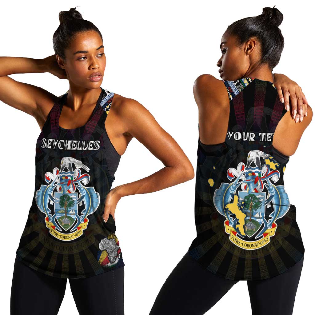 Personalized Seychelles Roots Women Racerback Tank African Pride in Fingerprint and Tribal Colors