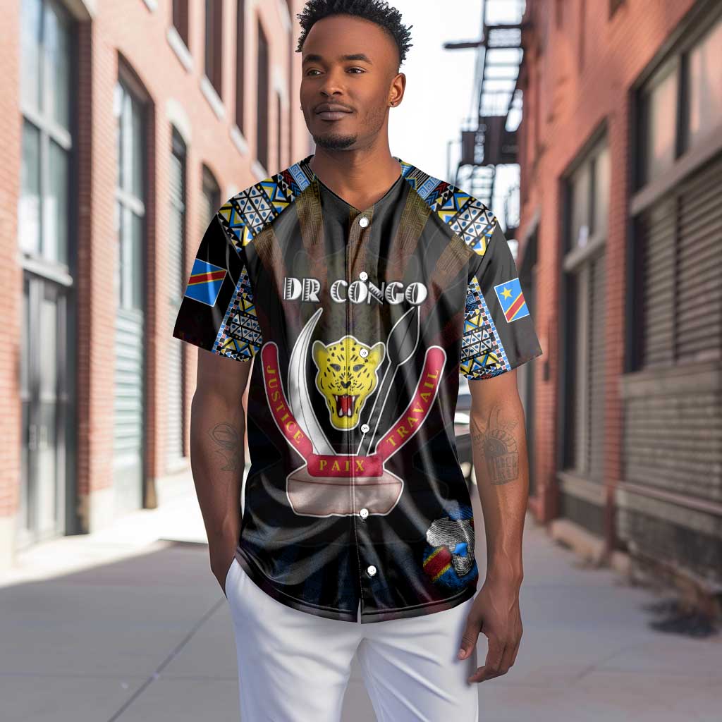 Personalized DR Congo Roots Baseball Jersey African Pride in Fingerprint and Tribal Colors