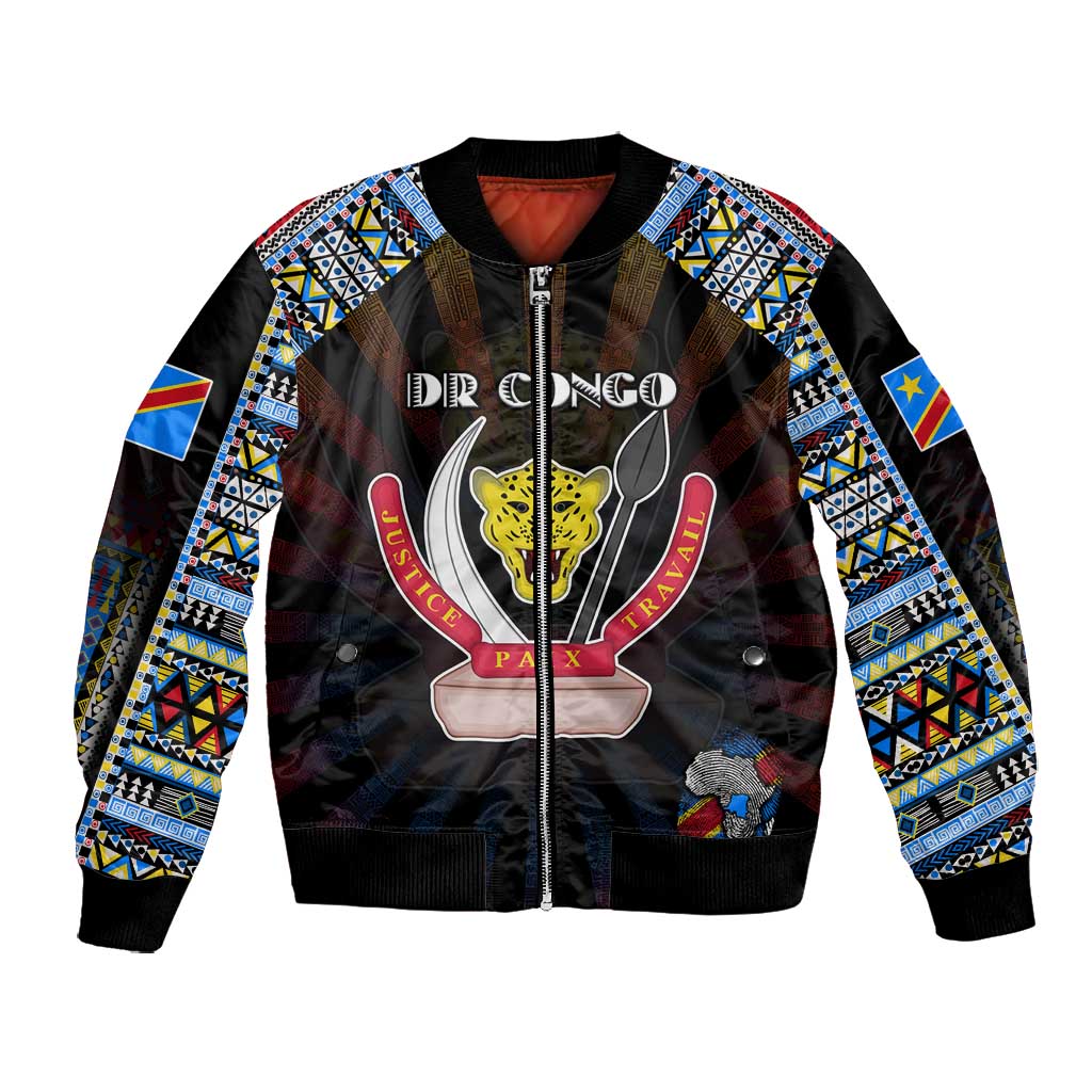 Personalized DR Congo Roots Bomber Jacket African Pride in Fingerprint and Tribal Colors