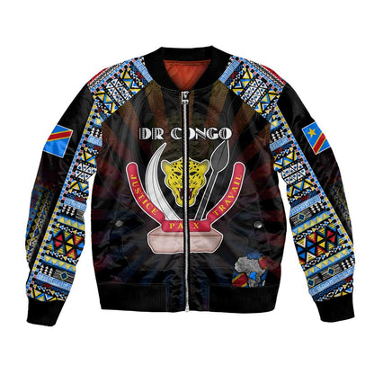 Personalized DR Congo Roots Bomber Jacket African Pride in Fingerprint and Tribal Colors
