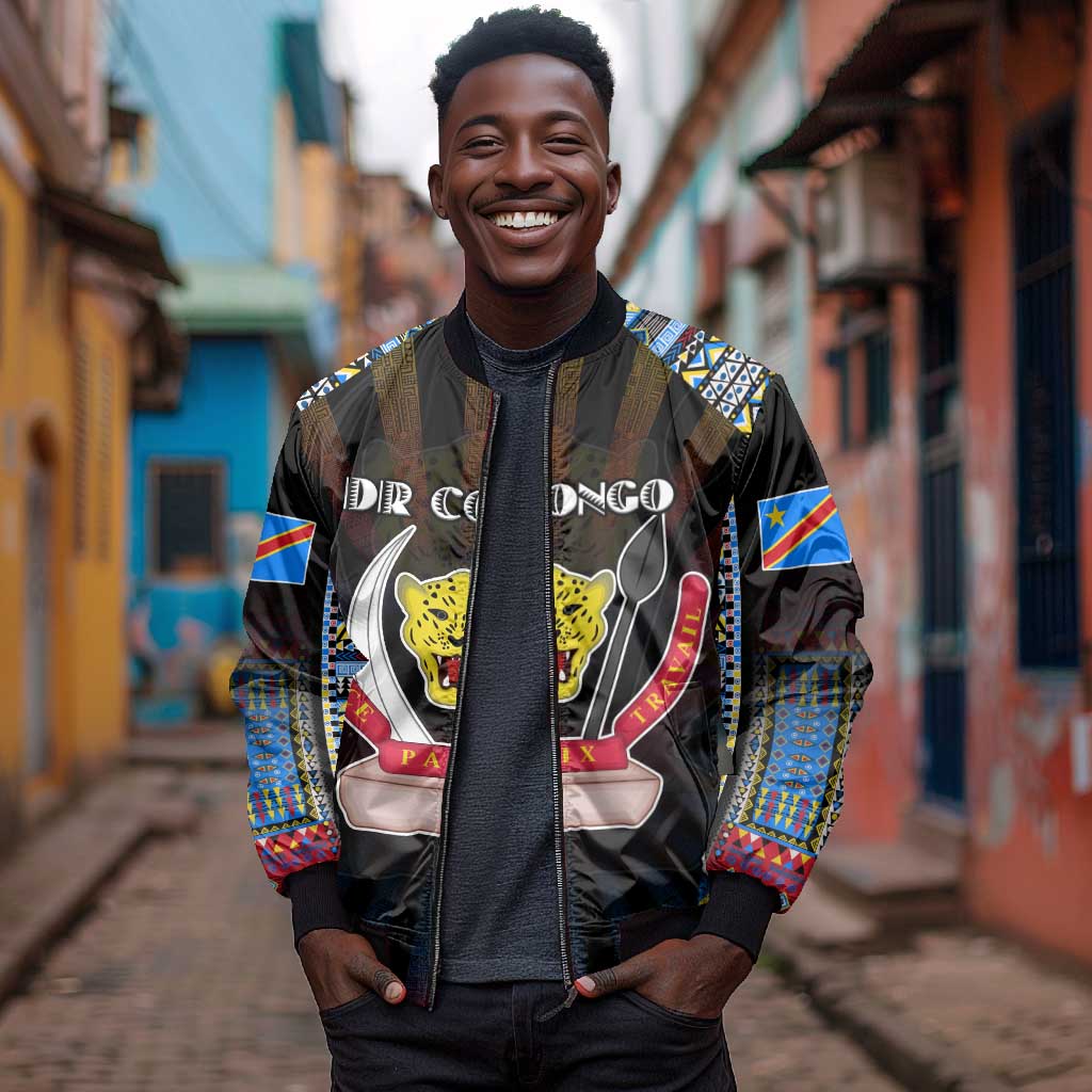Personalized DR Congo Roots Bomber Jacket African Pride in Fingerprint and Tribal Colors