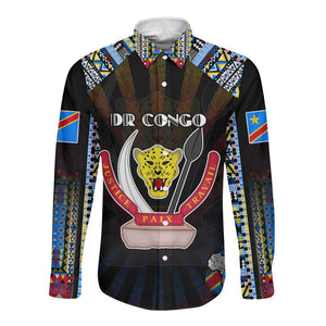 Personalized DR Congo Roots Long Sleeve Button Shirt African Pride in Fingerprint and Tribal Colors