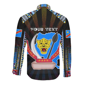 Personalized DR Congo Roots Long Sleeve Button Shirt African Pride in Fingerprint and Tribal Colors