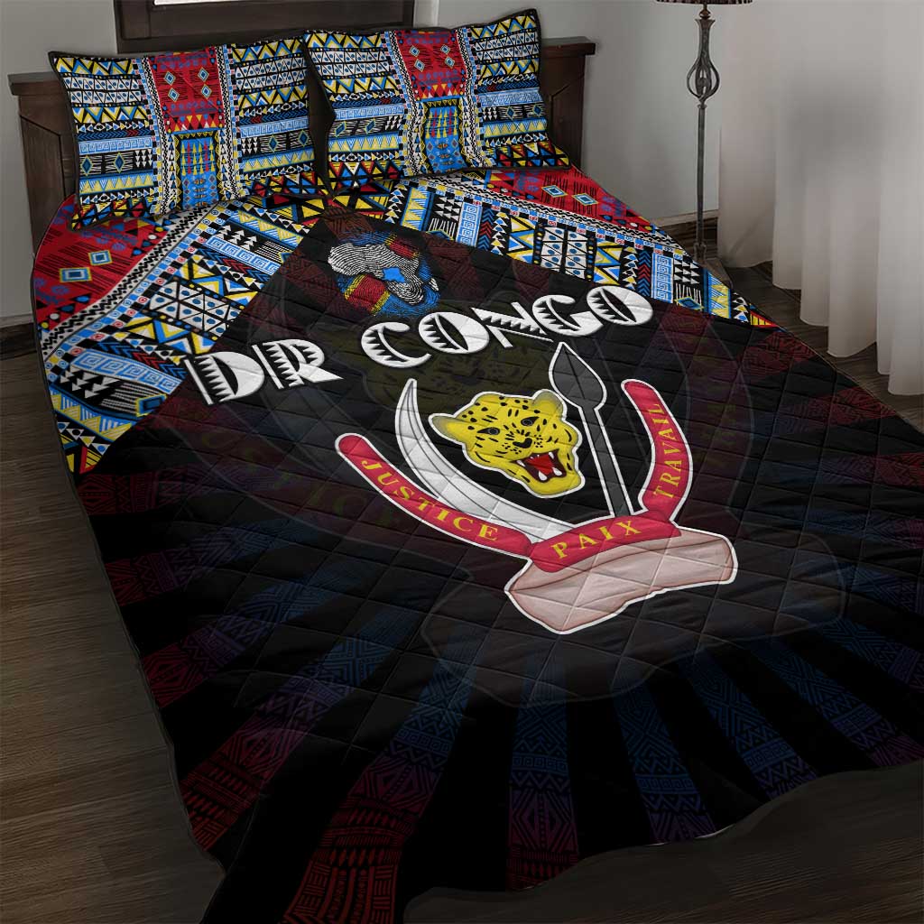 DR Congo Roots Quilt Bed Set African Pride in Fingerprint and Tribal Colors