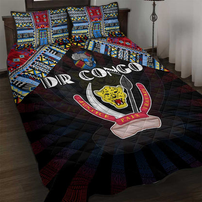 DR Congo Roots Quilt Bed Set African Pride in Fingerprint and Tribal Colors