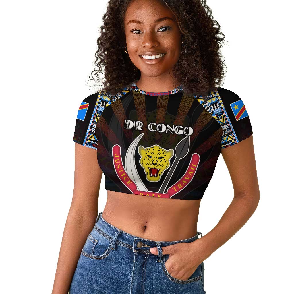 Personalized DR Congo Roots Raglan Cropped T shirt African Pride in Fingerprint and Tribal Colors