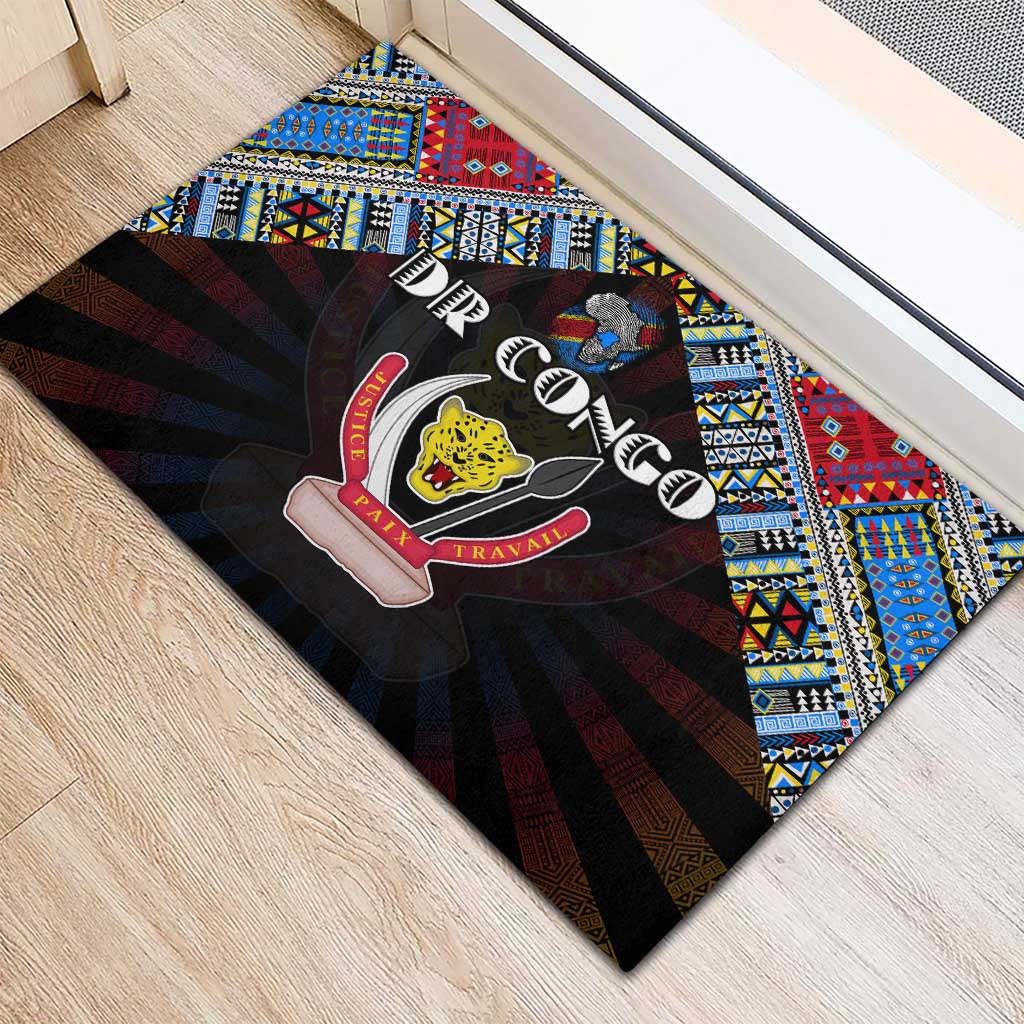 DR Congo Roots Rubber Doormat African Pride in Fingerprint and Tribal Colors