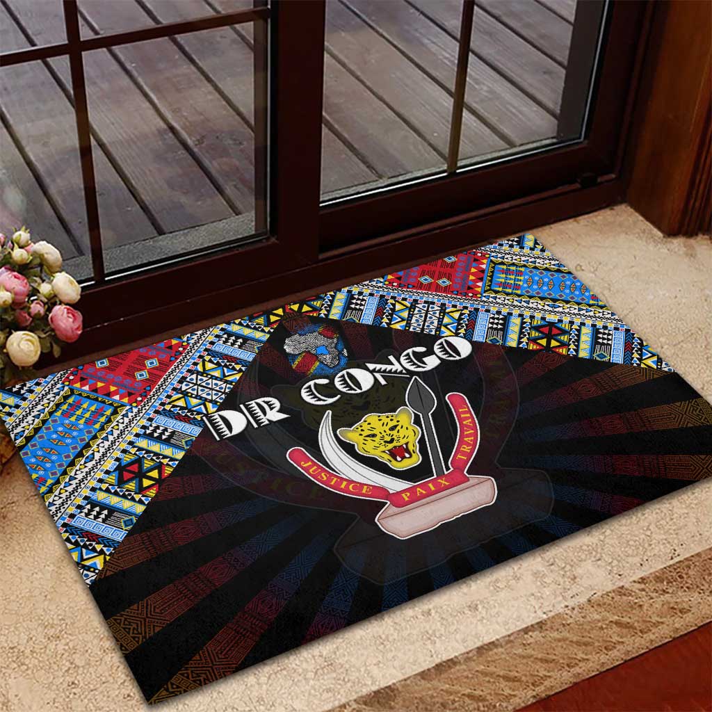 DR Congo Roots Rubber Doormat African Pride in Fingerprint and Tribal Colors