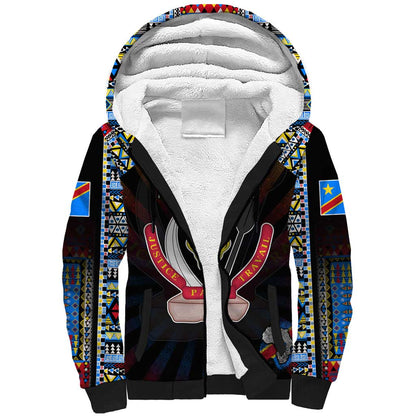 Personalized DR Congo Roots Sherpa Hoodie African Pride in Fingerprint and Tribal Colors