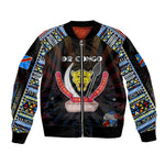 Personalized DR Congo Roots Sleeve Zip Bomber Jacket African Pride in Fingerprint and Tribal Colors