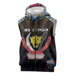 Personalized DR Congo Roots Sleeveless Zip Hoodie African Pride in Fingerprint and Tribal Colors - African Pride