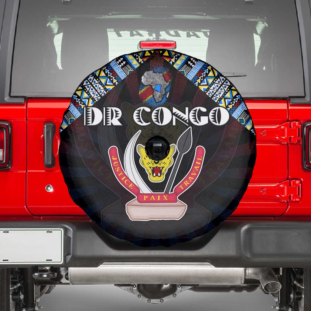 DR Congo Roots Spare Tire Cover African Pride in Fingerprint and Tribal Colors