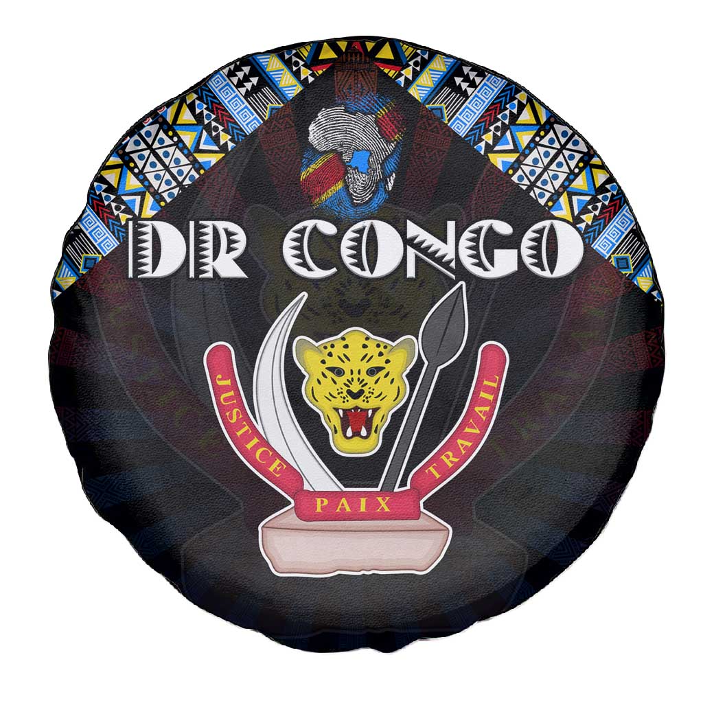 DR Congo Roots Spare Tire Cover African Pride in Fingerprint and Tribal Colors