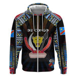Personalized DR Congo Roots Zip Hoodie African Pride in Fingerprint and Tribal Colors