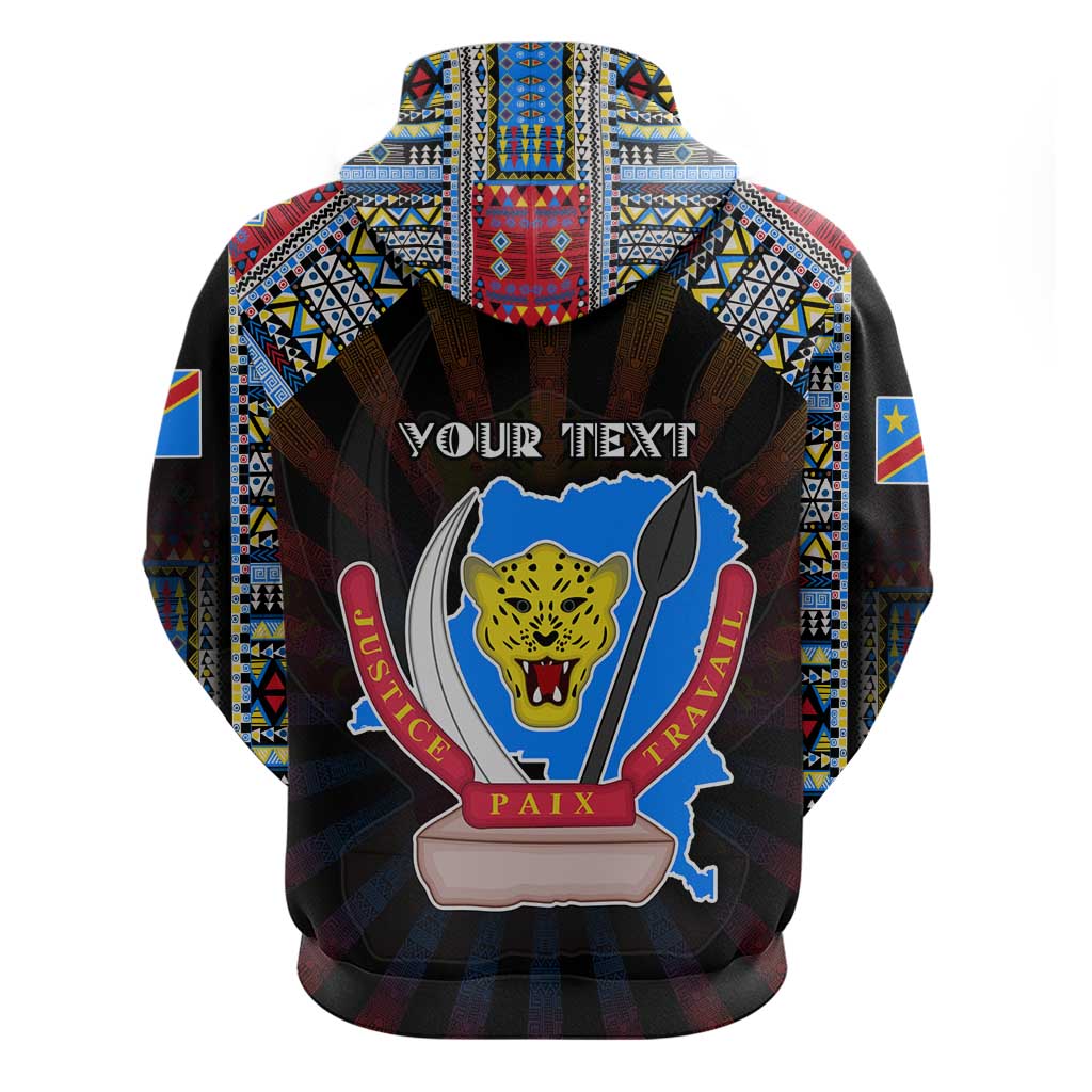 Personalized DR Congo Roots Zip Hoodie African Pride in Fingerprint and Tribal Colors