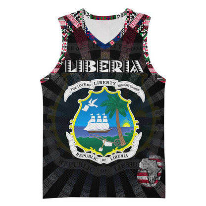 Personalized Liberia Roots Basketball Jersey African Pride in Fingerprint and Tribal Colors DT02
