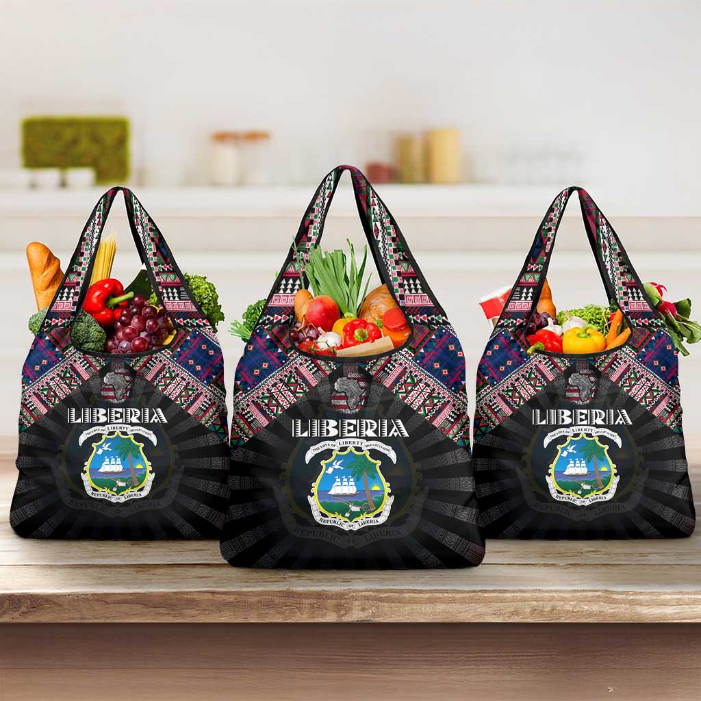 Liberia Roots Grocery Bag African Pride in Fingerprint and Tribal Colors