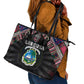 Liberia Roots Leather Tote Bag African Pride in Fingerprint and Tribal Colors