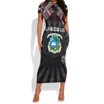 Personalized Liberia Roots Short Sleeve Bodycon Dress African Pride in Fingerprint and Tribal Colors