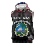Personalized Liberia Roots Sleeveless Hoodie African Pride in Fingerprint and Tribal Colors - African Pride