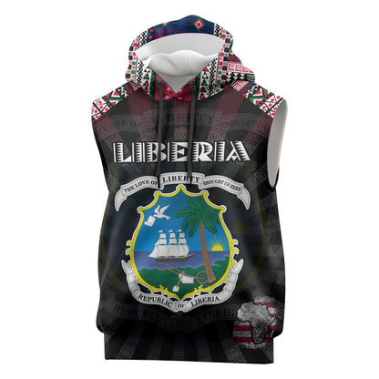 Personalized Liberia Roots Sleeveless Hoodie African Pride in Fingerprint and Tribal Colors - African Pride
