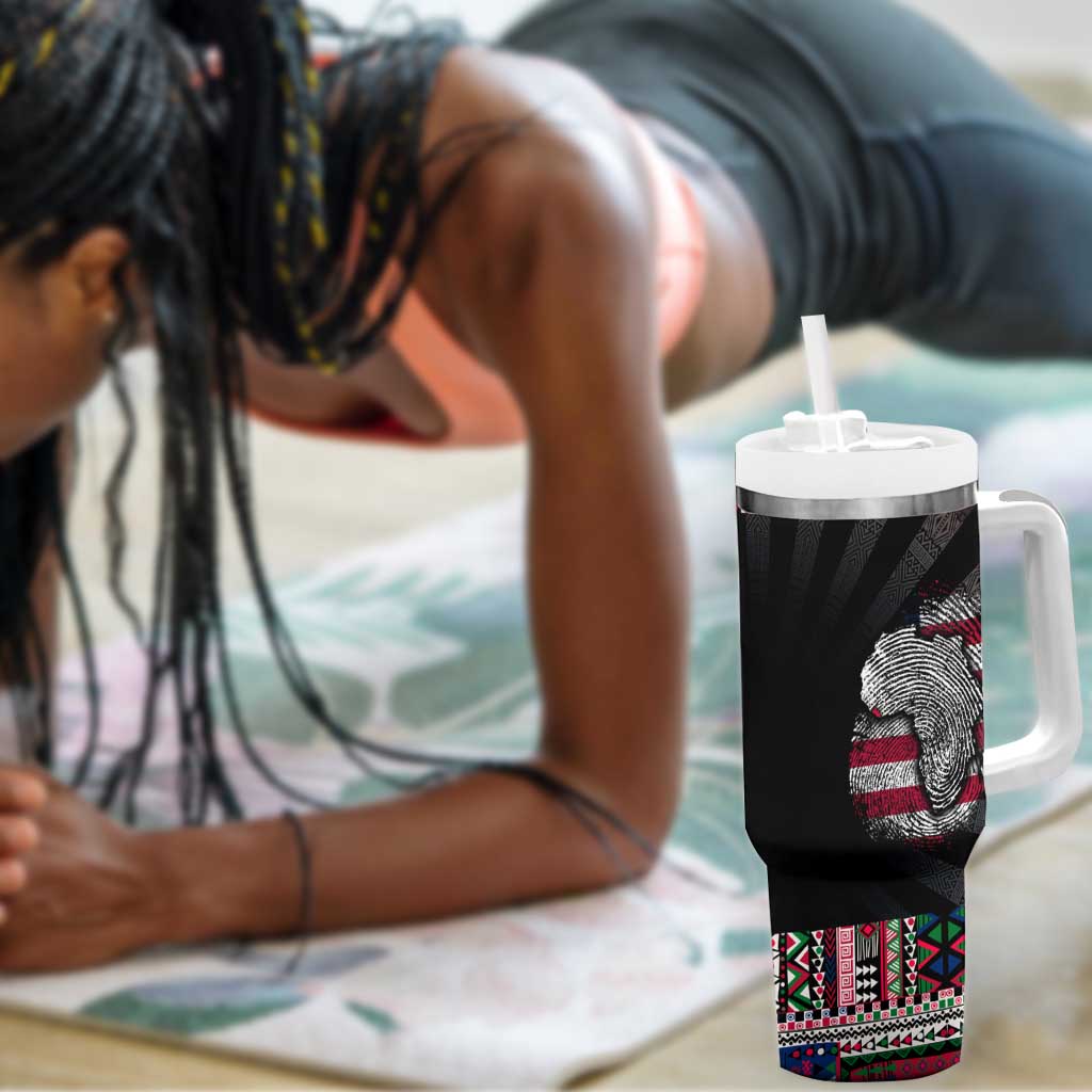 Liberia Roots Tumbler With Handle African Pride in Fingerprint and Tribal Colors
