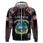 Personalized Liberia Roots Zip Hoodie African Pride in Fingerprint and Tribal Colors