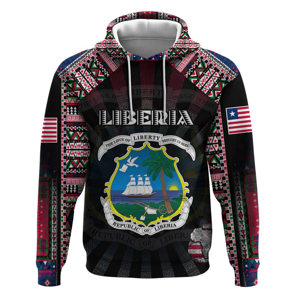 Personalized Liberia Roots Zip Hoodie African Pride in Fingerprint and Tribal Colors