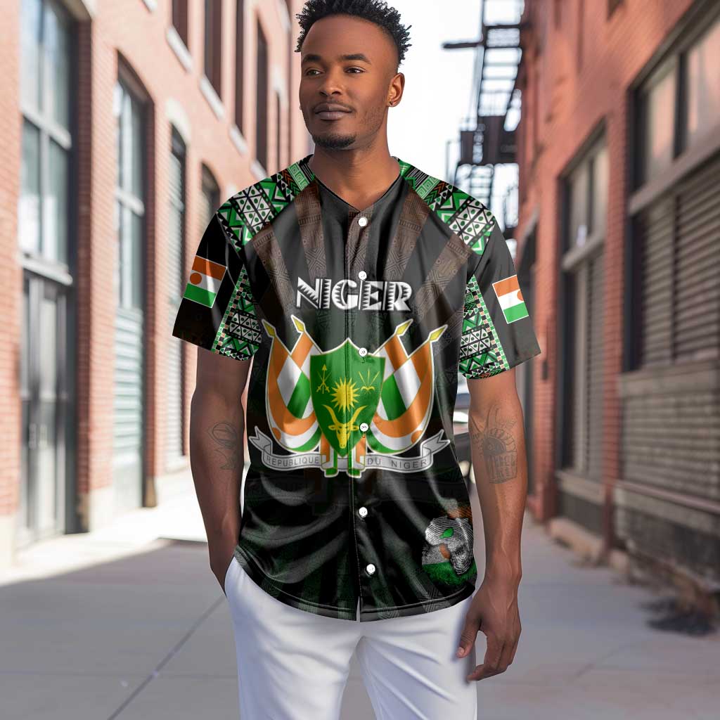 Personalized Niger Roots Baseball Jersey African Pride in Fingerprint and Tribal Colors