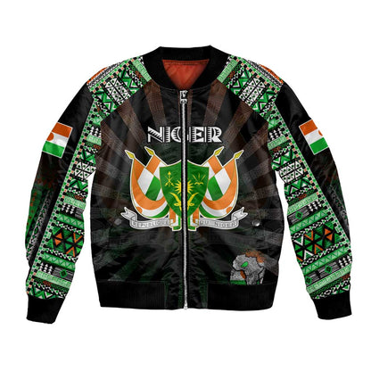 Personalized Niger Roots Bomber Jacket African Pride in Fingerprint and Tribal Colors