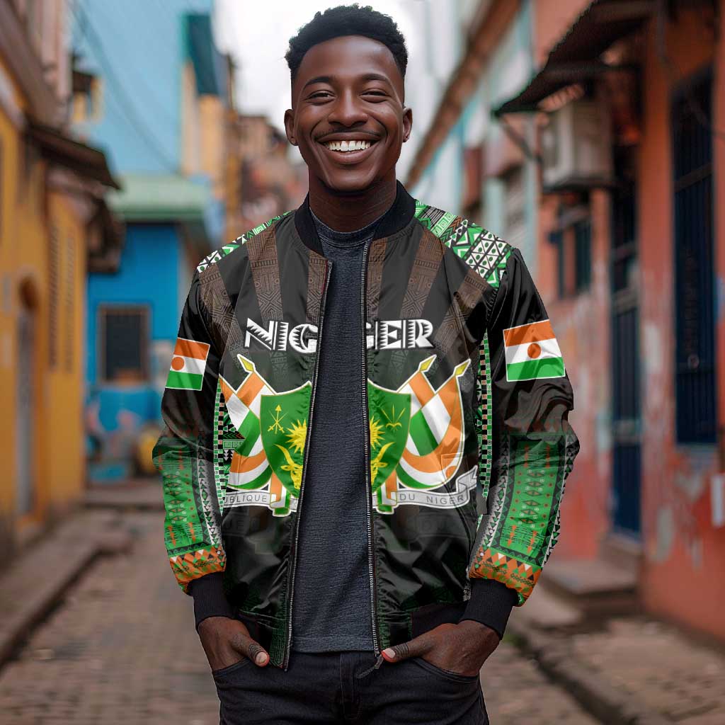 Personalized Niger Roots Bomber Jacket African Pride in Fingerprint and Tribal Colors