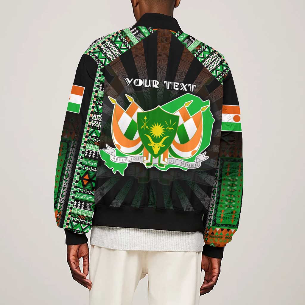 Personalized Niger Roots Bomber Jacket African Pride in Fingerprint and Tribal Colors